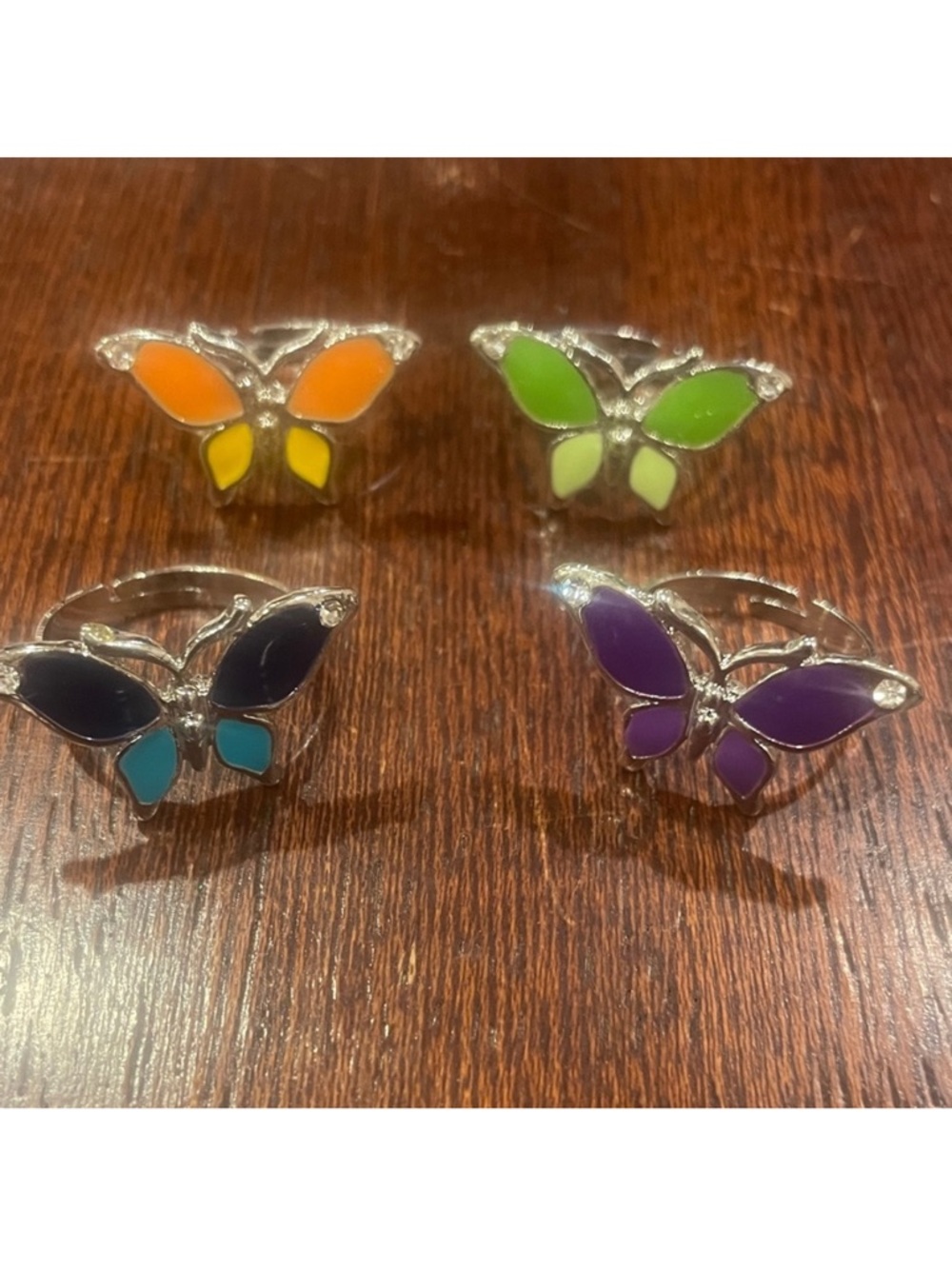 Butterfly Silver 4 Ring Set with Multicolor Enamel Wings + crystals on tips. New